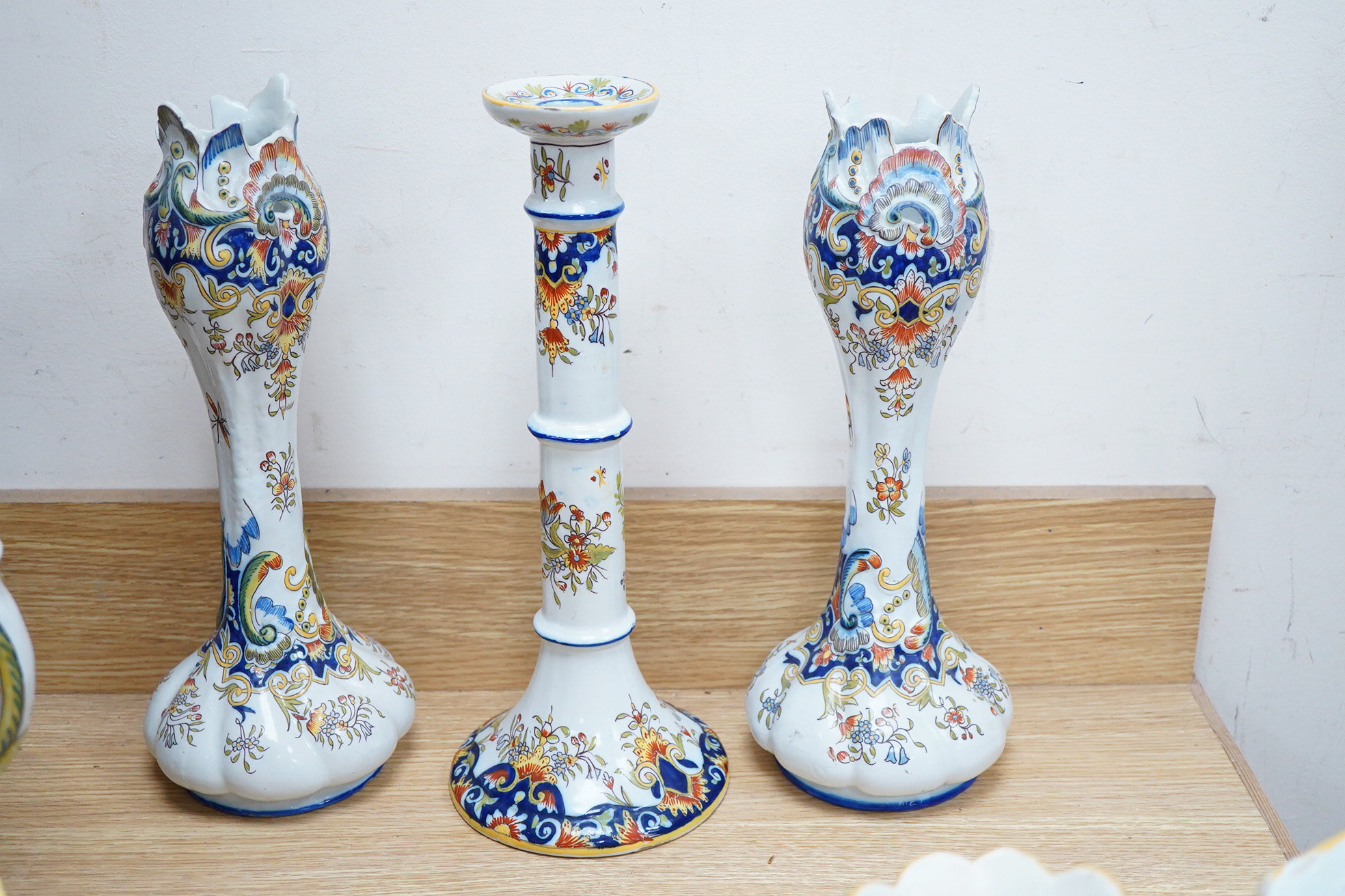 Three pairs of 19th century French faience vases, octagonal raven tray etc